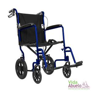 Silla de traslado de acero ligero con frenos manuales azul