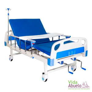 Cama manual de lujo con porta sueros, mesa de alimentos y colchón incluido