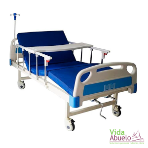 Cama manual de lujo con porta sueros, mesa de alimentos y colchón incluido