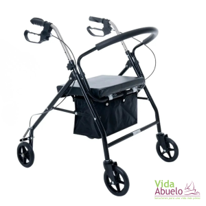 Andador rollator con asiento y bolsa negro