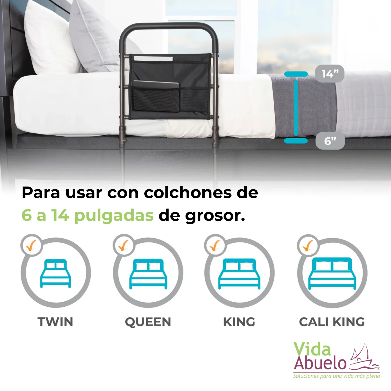 Barandal de seguridad para cama con soportes - Imagen 6
