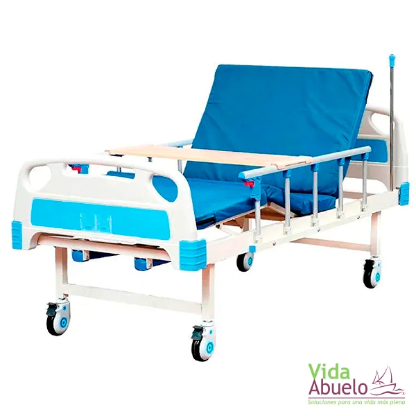 Cama de hospital manual de lujo con Colchón Grado Médico, Mesa y Portasueros