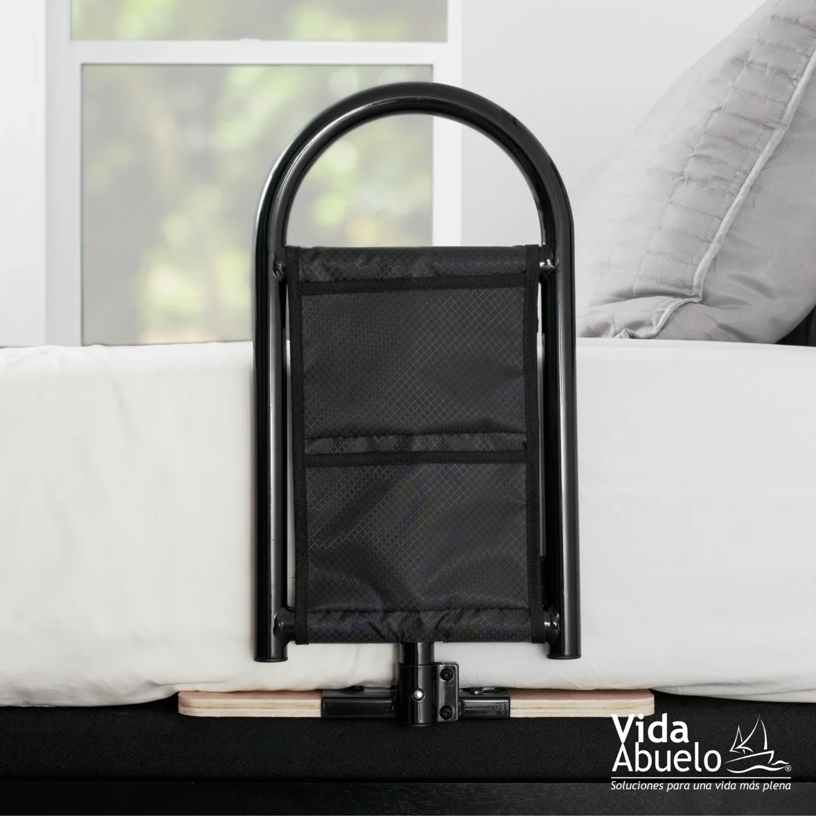 Soporte estilo bastón para cama con organizador