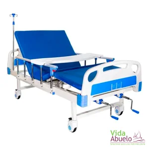 Cama manual de lujo con porta sueros, mesa de alimentos y colchón incluido