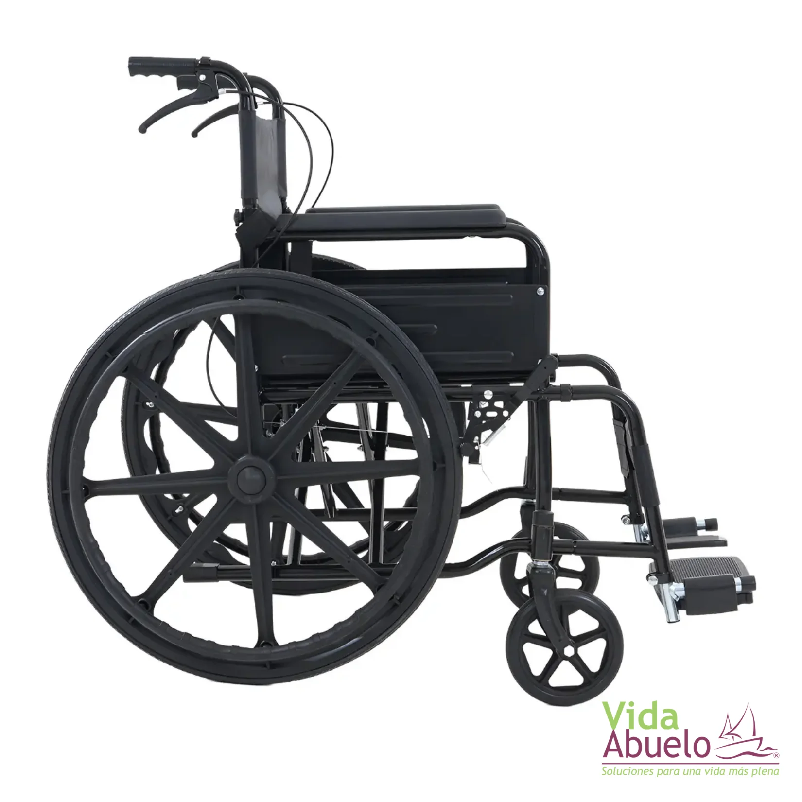 Silla de ruedas económica con rin poli y frenos manuales - Imagen 4