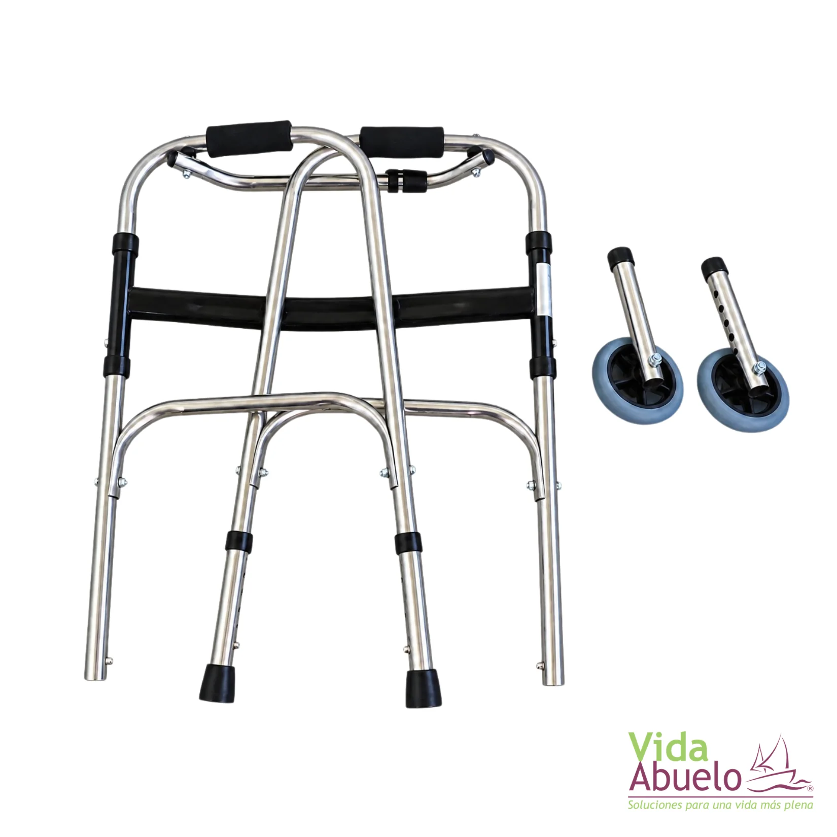 Andador plegable con ruedas cromado - Imagen 3
