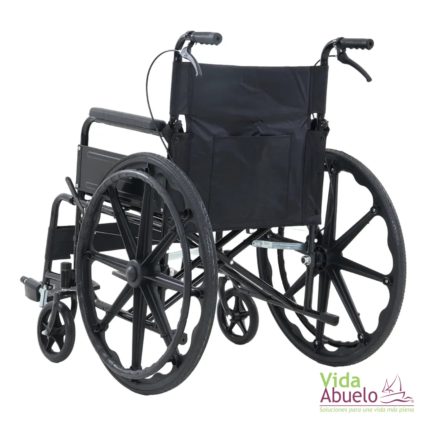 Silla de ruedas económica con rin poli y frenos manuales - Imagen 3