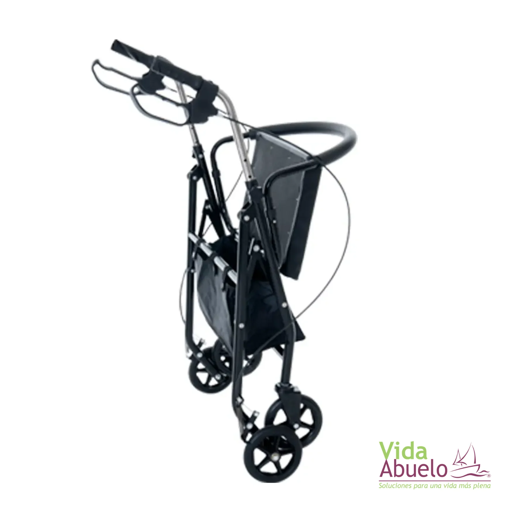 Andador rollator con asiento y bolsa negro - Imagen 2